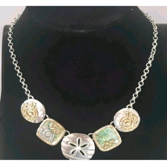 The Unbranded Brand Jewelry - Silver Tone Gold Tone Abalone Shell Iridescent Rhinestone Chain Necklace